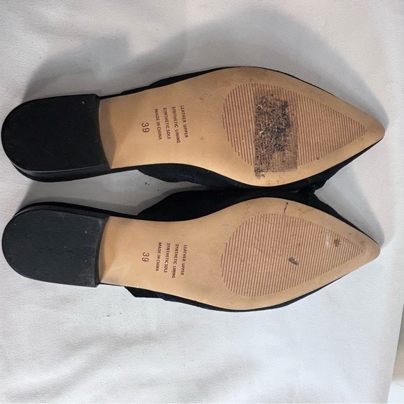 MONK & LOU Sz 39 Pointy Toe Mules Suede Leather Pointy Ruffles Slip On Slides - Picture 5 of 7